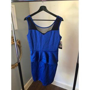 Tempted Apparel Peplum Sleeveless Dress With Mess in Bright Blue Size Large
